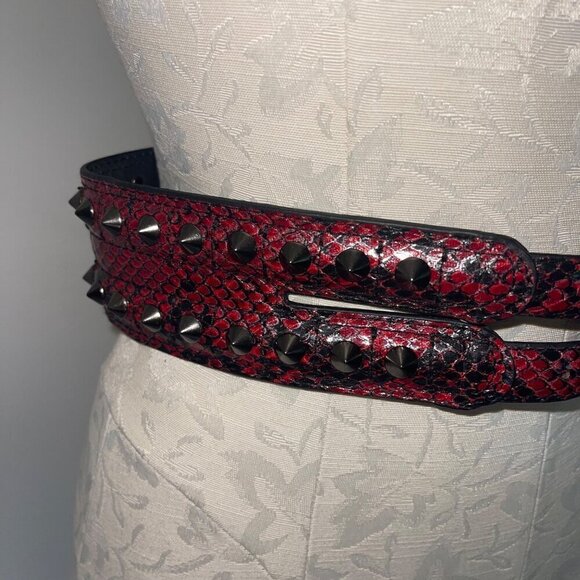 Bcbg Womens Belt Size Small Red Studded Snake Pattern Wide Two Buckles Statement main image 7